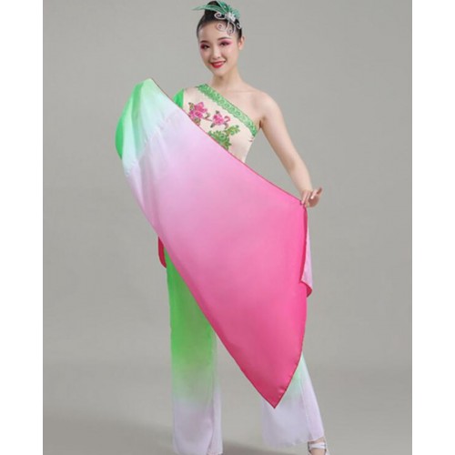 Green with pink classical dance waterfall sleeves chinese folk dance costumes for women fairy princess stage performance dress for female